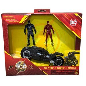 The Flash Movie Flash and Batman With Batcycle 3 Pack Figures Set Spin Master DC
